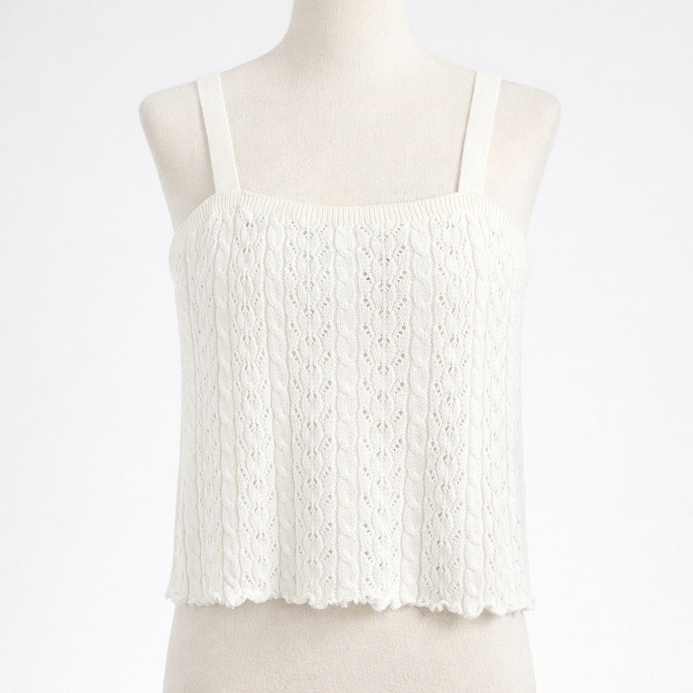 Fairy Crochet Cable Knit Cropped Tank Size S White Boho Coastal Festival Beach